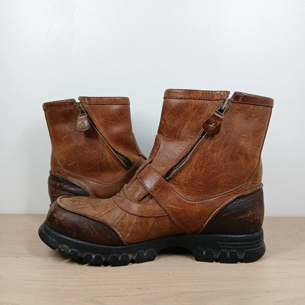 Polo Sport Ralph Lauren Boots Mens 9.5 Brown Leather Vintage Moto Workwear
